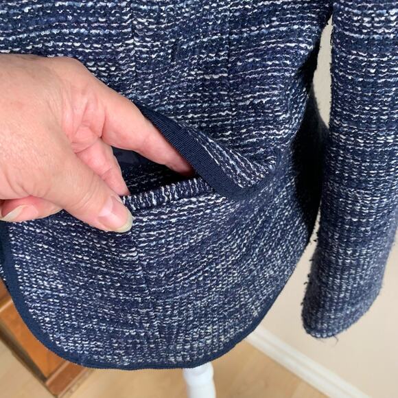Banana Republic Sz 14 Italian Fabric Tweed Blazer Jacket Blue Work Preppy - Picture 6 of 11